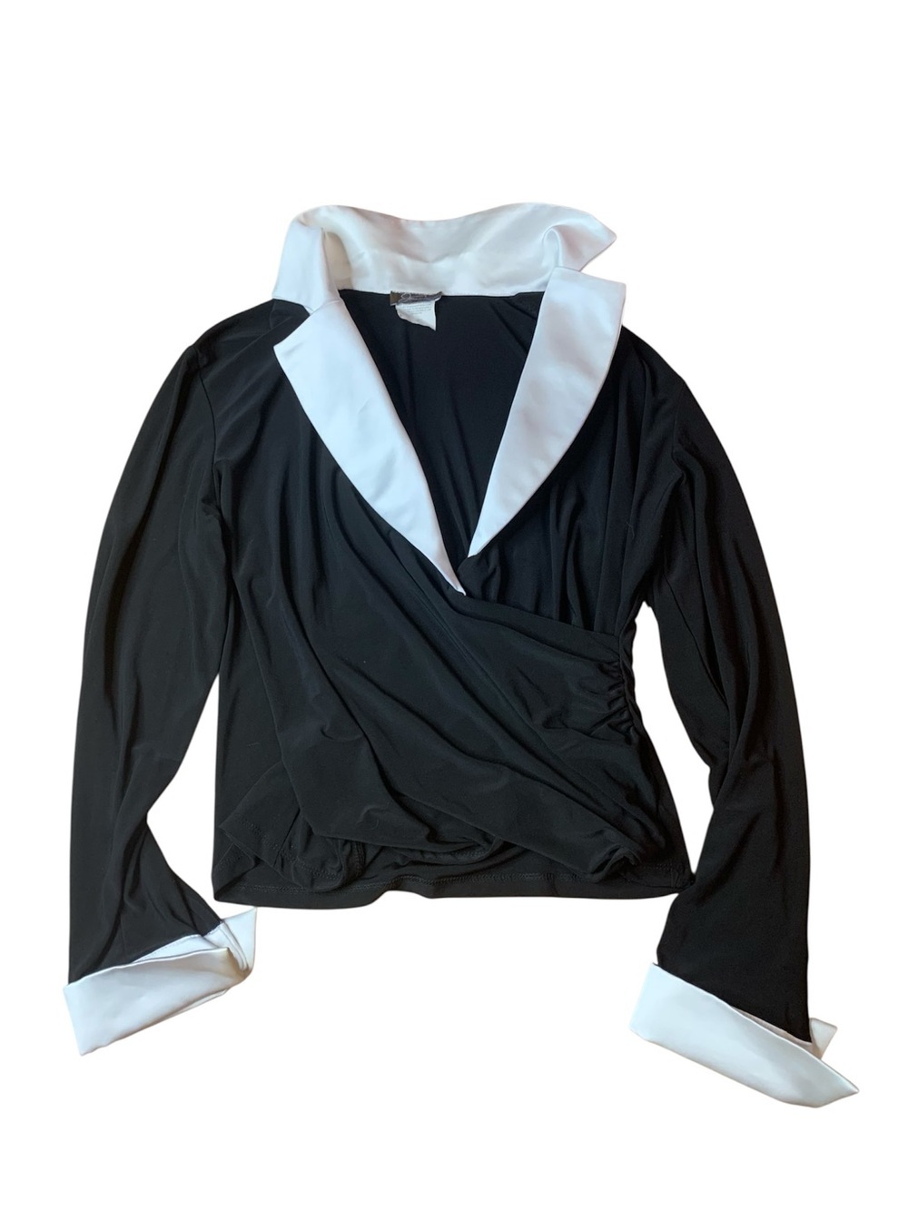 Vintage Jessica Black & White Tuxedo Style Wrap Top Size 16